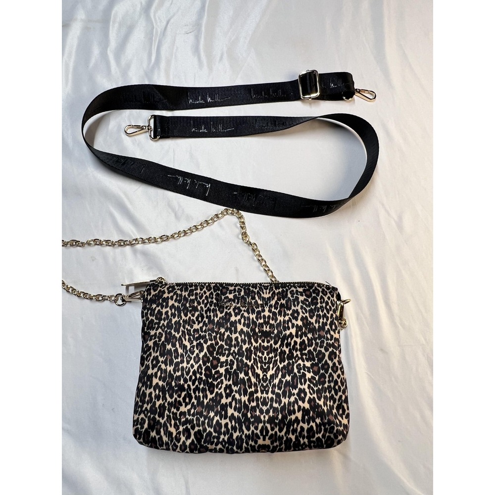Nicole Miller Crossbody Bag Womens Leopard Animal Print Gold Chain Strap Purse